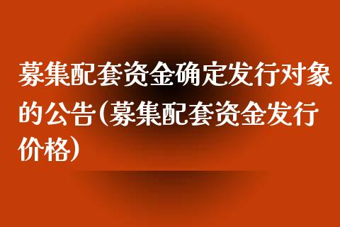 募集配套资金确定发行对象的公告(募集配套资金发行价格)_https://hz1.wpmee.com_原油直播室_第1张